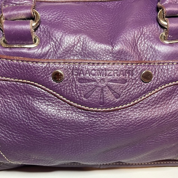 Isaac Mizrahi Purple Pebble Leather Convertible Crossbody or Double Handle Bag - Picture 2 of 11